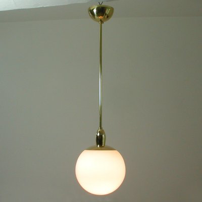 Mid-Century Modern Italian Satinated Glass and Brass Pendants, 1960s, Set of 2-OE-897847