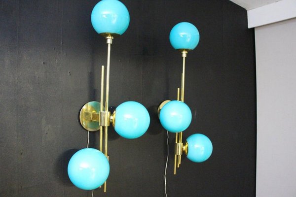 Mid-Century Modern Italian Sconces in Turquoise Tiffany Blue Glass, 2000, Set of 2-YF-1447018