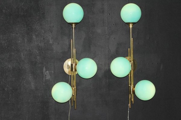 Mid-Century Modern Italian Sconces in Turquoise Tiffany Blue Glass, 2000, Set of 2-YF-1447018