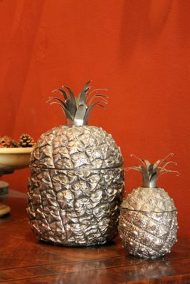 Mid-Century Modern Italian Silvered Pineapple Ice Bucket and Sugar Bowl, 1970s, Set of 2-AXE-1433399