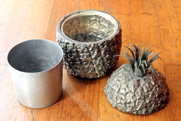 Mid-Century Modern Italian Silvered Pineapple Ice Bucket and Sugar Bowl, 1970s, Set of 2-AXE-1433399