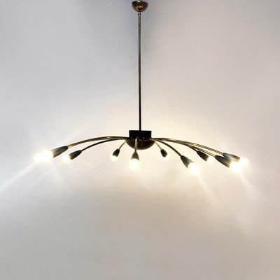 Mid-Century Modern Italian Sputnik Brass Ten Lights Chandelier, 1950s-GDD-1097308