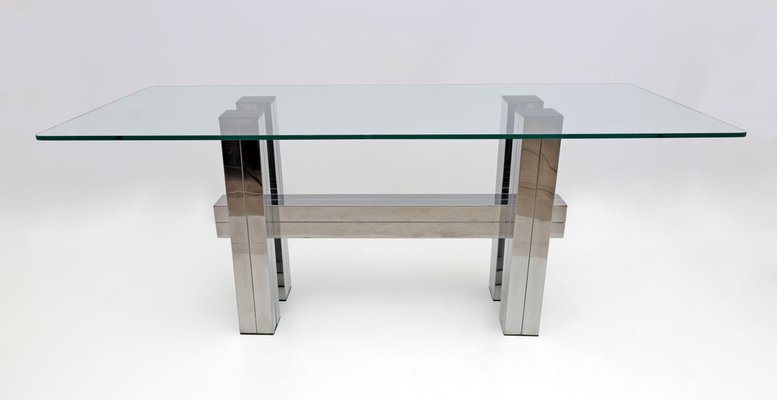 Mid-Century Modern Italian Steel and Glass Dining Table, 1980s-FER-1791786