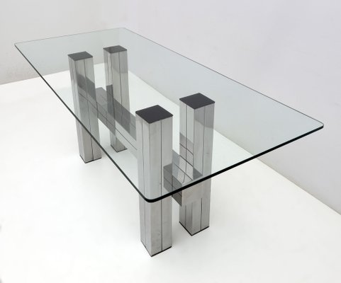 Mid-Century Modern Italian Steel and Glass Dining Table, 1980s-FER-1791786