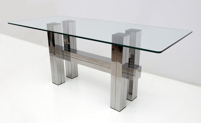 Mid-Century Modern Italian Steel and Glass Dining Table, 1980s-FER-1791786