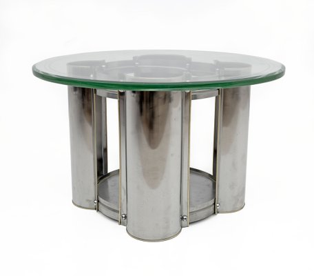 Mid-Century Modern Italian Steel and Glass Round Coffee Table, 1970s-FER-1802032