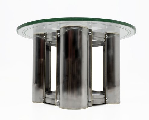 Mid-Century Modern Italian Steel and Glass Round Coffee Table, 1970s-FER-1802032