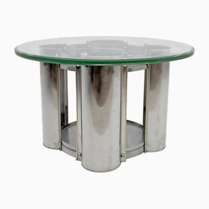 Mid-Century Modern Italian Steel and Glass Round Coffee Table, 1970s-FER-1802032