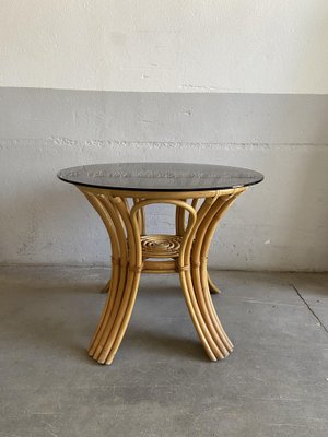 Mid-Century Modern Italian Table in Bamboo with Smoked Glass Top, 1970s-DHH-1384126