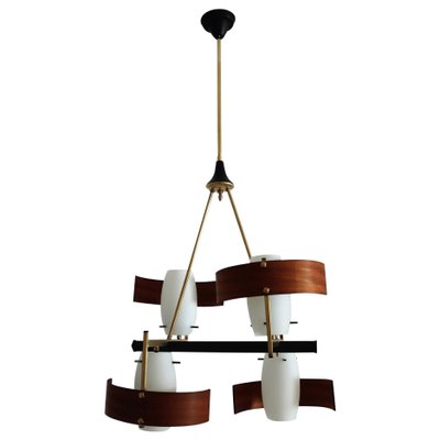 Mid-Century Modern Italian Teak and Glass Chandelier, 1960s-VNE-965964