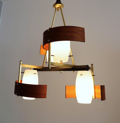 Mid-Century Modern Italian Teak and Glass Chandelier, 1960s-VNE-965964