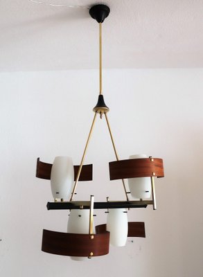 Mid-Century Modern Italian Teak and Glass Chandelier, 1960s-VNE-965964