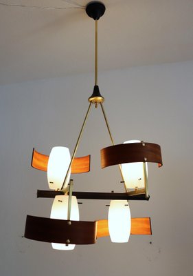 Mid-Century Modern Italian Teak and Glass Chandelier, 1960s-VNE-965964