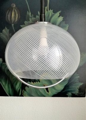 Mid-Century Modern Italian Transparent Pendant Light with Stripes and Chrome Arch from Guzzini / Meblo, 1960s-NKJ-1295642