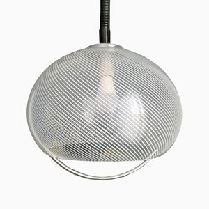 Mid-Century Modern Italian Transparent Pendant Light with Stripes and Chrome Arch from Guzzini / Meblo, 1960s-NKJ-1295642