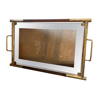 Mid-Century Modern Italian Tray in Brass and Smoked Glass from Guzzini, 1970s-NMK-1732204