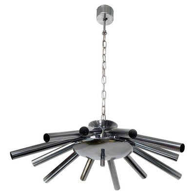 Mid-Century Modern Italian Twelve-Light Chromed Steel Chandelier, 1970s-GDD-1097157