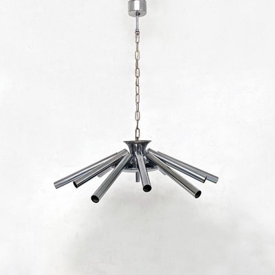 Mid-Century Modern Italian Twelve-Light Chromed Steel Chandelier, 1970s-GDD-1097157