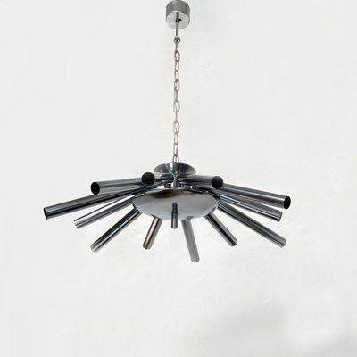 Mid-Century Modern Italian Twelve-Light Chromed Steel Chandelier, 1970s-GDD-1097157