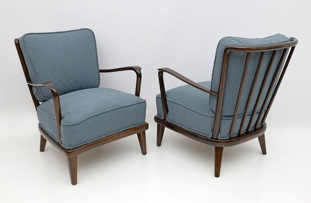 Mid-Century Modern Italian Walnut and Bouclè Armchairs, 1950s, Set of 2-FER-1811606