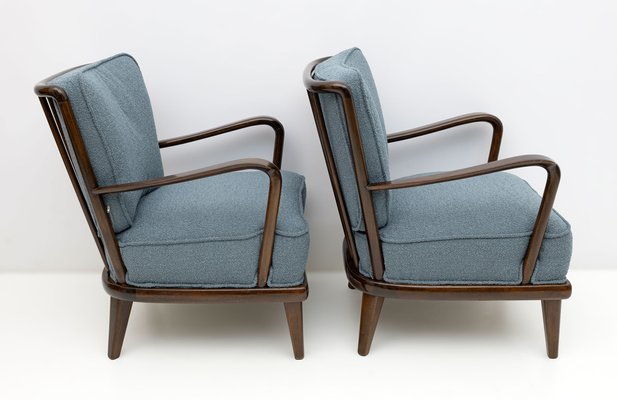 Mid-Century Modern Italian Walnut and Bouclè Armchairs, 1950s, Set of 2-FER-1811606