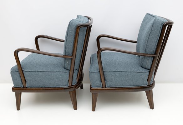 Mid-Century Modern Italian Walnut and Bouclè Armchairs, 1950s, Set of 2-FER-1811606