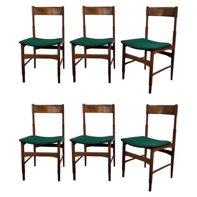 Mid-Century Modern Italian Walnut & Upholstered Dining Chairs, 1950s, Set of 6-EUP-1437168