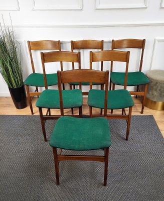 Mid-Century Modern Italian Walnut & Upholstered Dining Chairs, 1950s, Set of 6-EUP-1437168