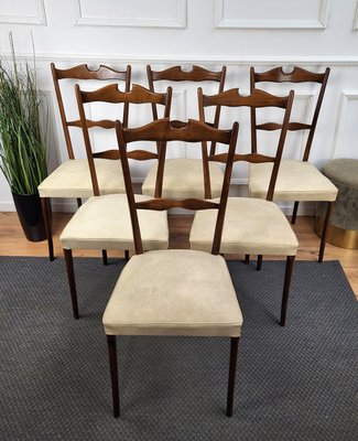 Mid-Century Modern Italian Walnut & Upholstered Dining Chairs, 1950s, Set of 6-EUP-1437165