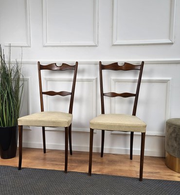 Mid-Century Modern Italian Walnut & Upholstered Dining Chairs, 1950s, Set of 6-EUP-1437165