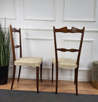 Mid-Century Modern Italian Walnut & Upholstered Dining Chairs, 1950s, Set of 6-EUP-1437165