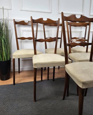 Mid-Century Modern Italian Walnut & Upholstered Dining Chairs, 1950s, Set of 6-EUP-1437165