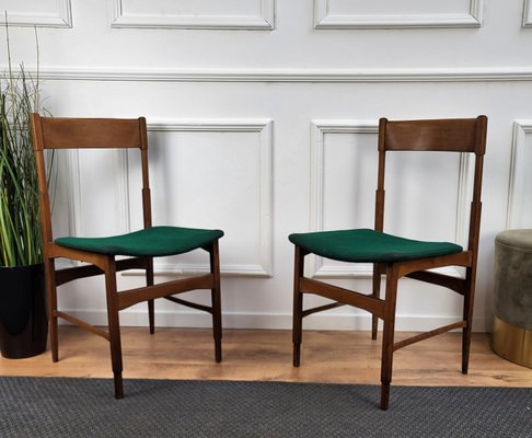 Mid-Century Modern Italian Walnut & Upholstered Dining Chairs, 1950s, Set of 6-EUP-1437168