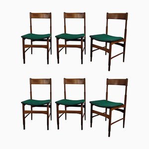 Mid-Century Modern Italian Walnut & Upholstered Dining Chairs, 1950s, Set of 6-EUP-1437168