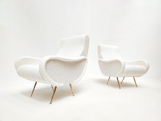 Mid-Century Modern Italian White Boucle Armchairs, 1950s, Set of 2-FGA-1346610