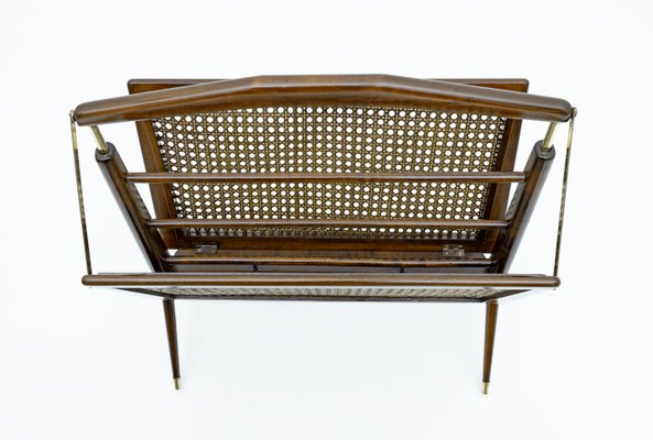 Mid-Century Modern Italian Wicker and Brass Magazine Rack by Cesare Lacca, 1950s-FER-1779582