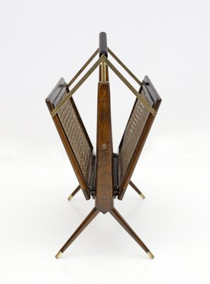 Mid-Century Modern Italian Wicker and Brass Magazine Rack by Cesare Lacca, 1950s-FER-1779582