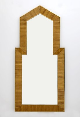 Mid-Century Modern Italian Wood and Brass Mirror, 1970s-FER-1807253