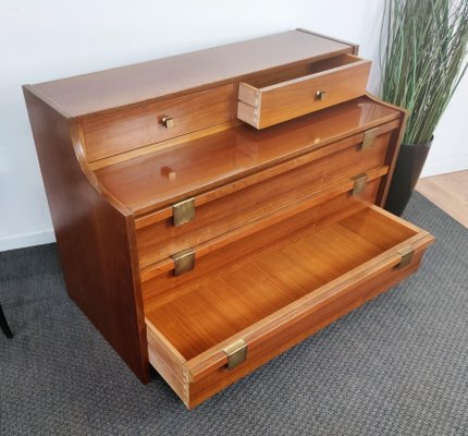 Mid-Century Modern Italian Wood and Brass Sideboard Chest of Drawers, 1960s-EUP-1099106