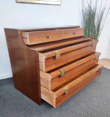 Mid-Century Modern Italian Wood and Brass Sideboard Chest of Drawers, 1960s-EUP-1099106