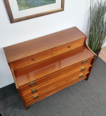 Mid-Century Modern Italian Wood and Brass Sideboard Chest of Drawers, 1960s-EUP-1099106