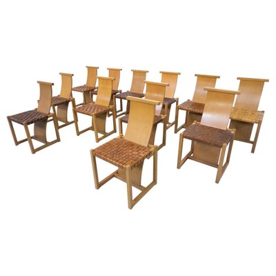 Mid-Century Modern Italian Wood and Leather Chairs, 1950s, Set of 12-FGA-1783826