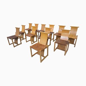 Mid-Century Modern Italian Wood and Leather Chairs, 1950s, Set of 12-FGA-1783826