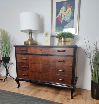 Mid-Century Modern Italian Wood & Brass Chest of 4 Drawers-EUP-1106066