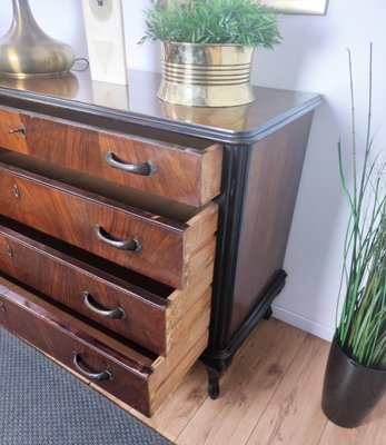 Mid-Century Modern Italian Wood & Brass Chest of 4 Drawers-EUP-1106066