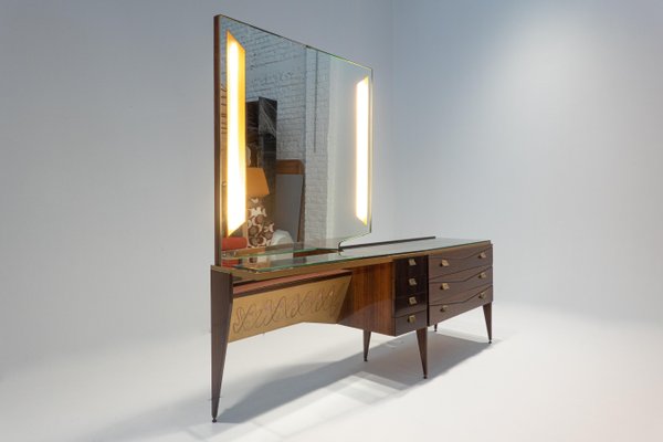 Mid-Century Modern Italian Wooden Dressing Table with Lightning Mirror, 1960s-FGA-1147495