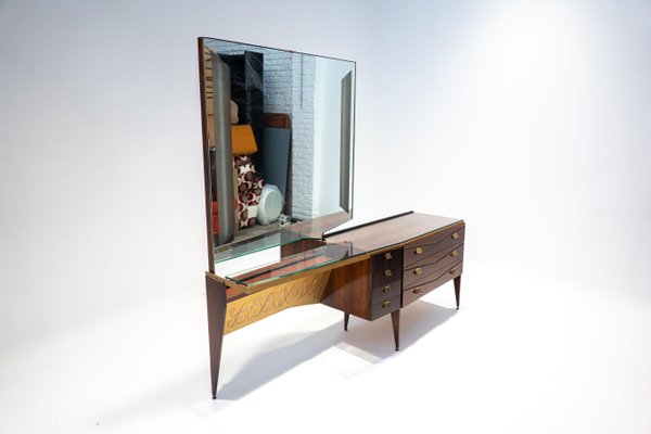 Mid-Century Modern Italian Wooden Dressing Table with Lightning Mirror, 1960s-FGA-1147495