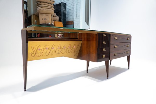 Mid-Century Modern Italian Wooden Dressing Table with Lightning Mirror, 1960s-FGA-1147495