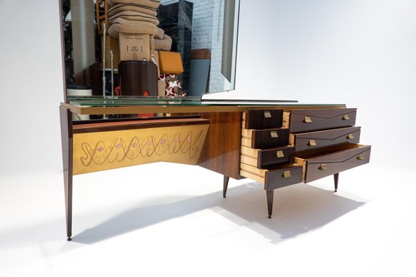 Mid-Century Modern Italian Wooden Dressing Table with Lightning Mirror, 1960s-FGA-1147495