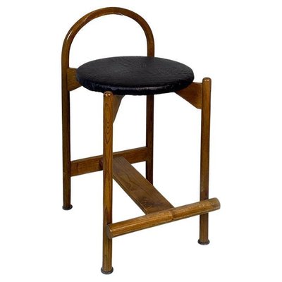 Mid-Century Modern Italian Wooden Structure & Faux Leather Seat High Stool, 1970s-GDD-1428339